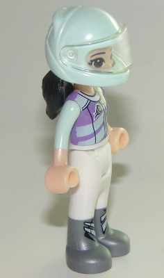 Emma, White Trousers, Light Aqua and Medium Lavender Racing Jacket, Light Aqua Racing Helmet with Black Ponytail